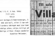 annons ur VF år 1918, Villa Utsikten till salu