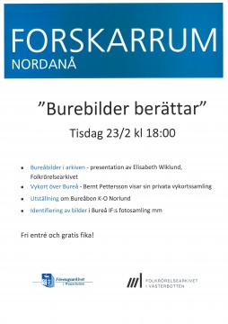 Programblad för "Burebilder berättar" tis 23/2 kl.18 på Nordanå i Skellefteå