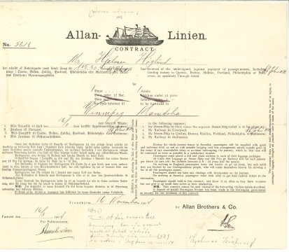 Hjalmar Höglunds biljett för att åka till Kanada 1904.